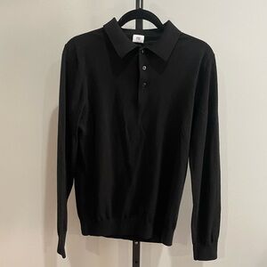 Spoke Classic Black Long Sleeve Polo Shirt with Button-up Collar Size Large
